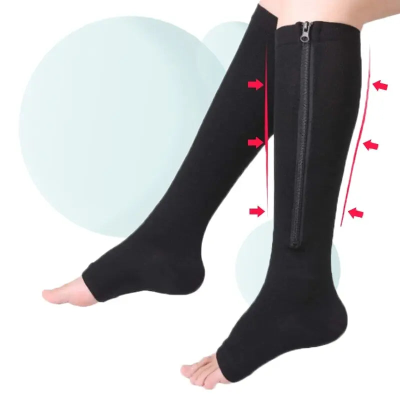 Chaussettes de contention à fermeture éclair Clima ouvertes